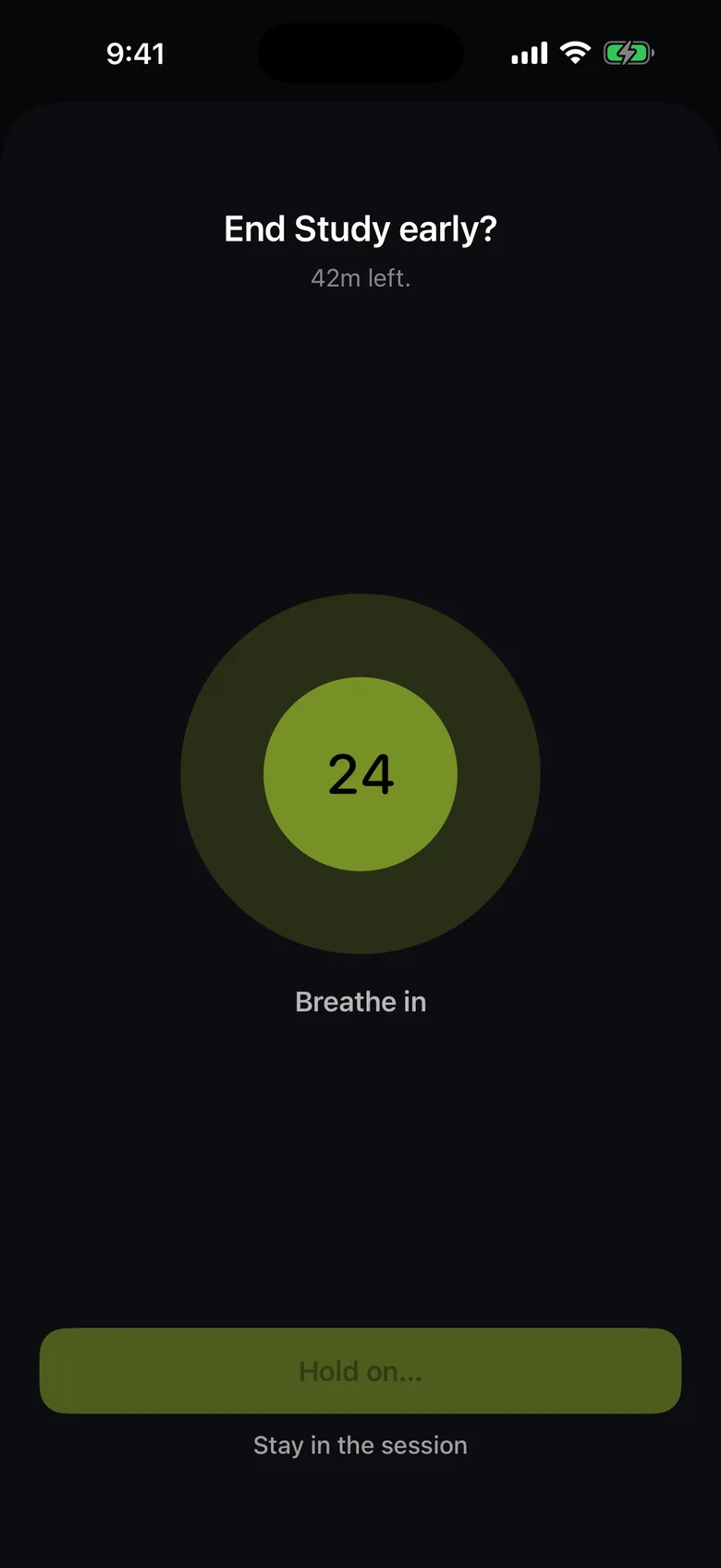 End Study early? A breathing countdown before the session can be ended